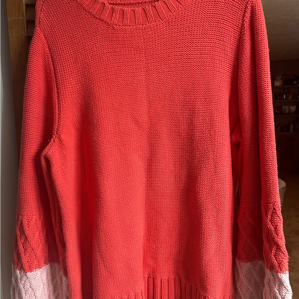 Crown & Ivy Coral and Cream Crew Neck Sweater